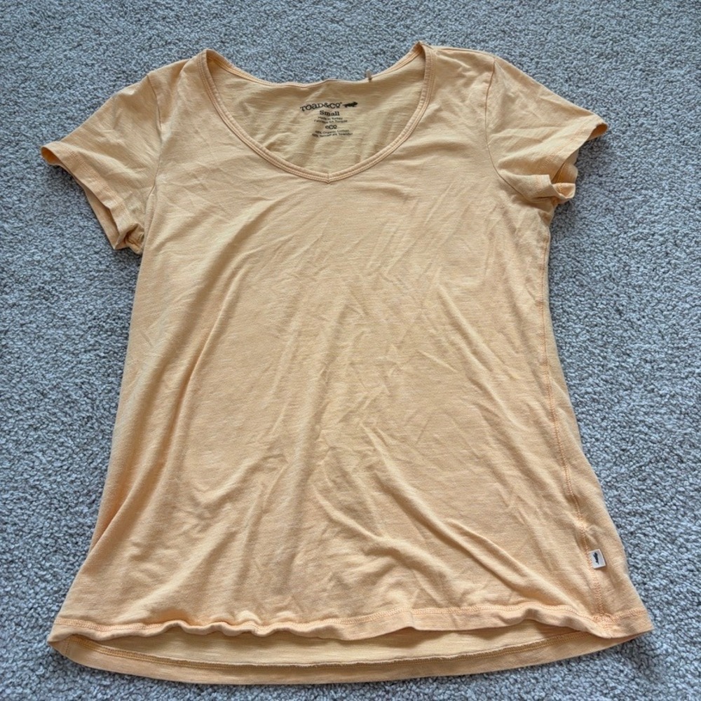 Toad&Co Womens Small Apricot Orange Organic Cotton Tencel Scoop Neck T-Shirt